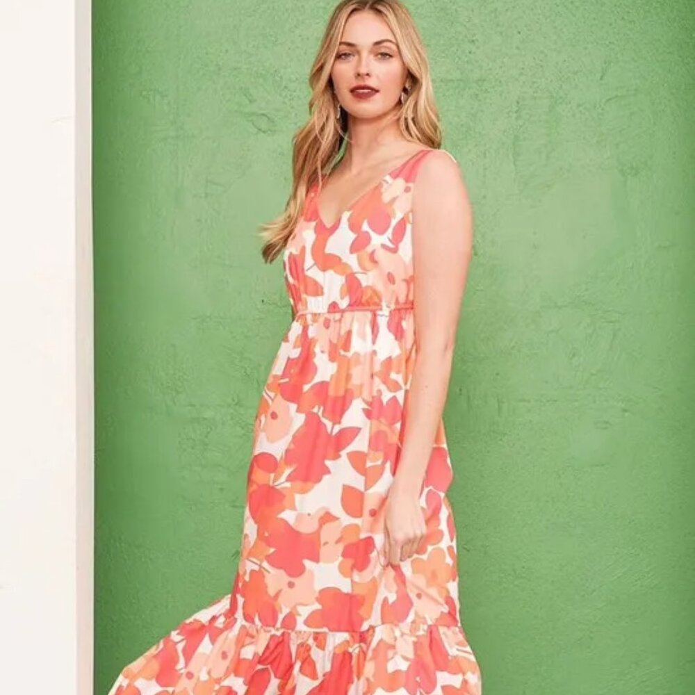 ✨NWT Lime 'N' Chili Sleeveless Floral Print‎ V-Neck Midi Dress